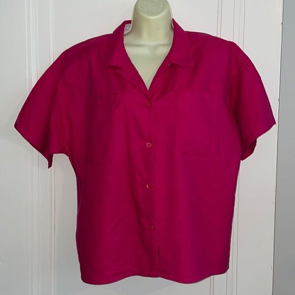 Vtg 80s/90s Workshop Fenn Wright & Manson fuchsia pink short sleeve shirt - Picture 1 of 8